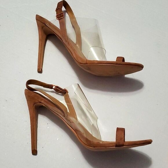 Fashion Nova Nude Toe Strap Clear Slingback Stiletto Heels - Picture 8 of 12